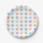 Kleurrijke Pastel Dog Paw prints patroon Papieren Bordje (Voorkant)