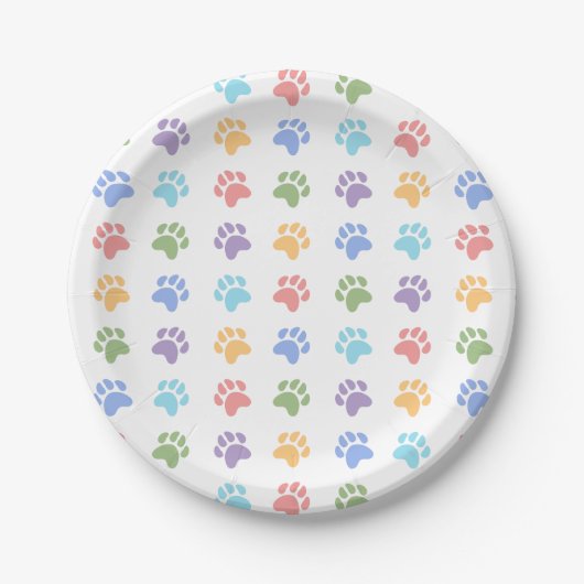 Kleurrijke Pastel Dog Paw prints patroon Papieren Bordje (Voorkant)