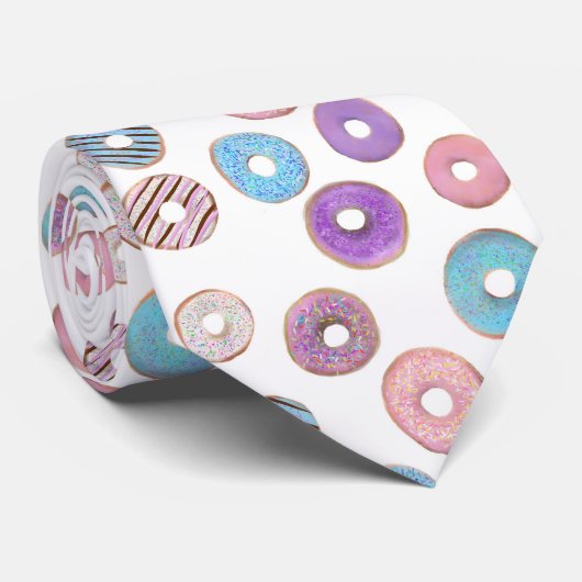 Kleurrijke pastel donut roze en blauwe illustratie stropdas (Opgerold)