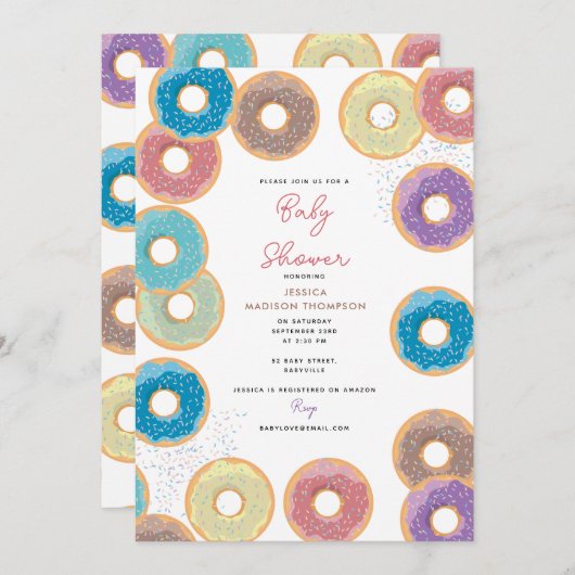 Kleurrijke Pastel Donuts & Sprinkles Baby shower Kaart (Voorkant / Achterkant)