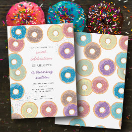 Kleurrijke Pastel Donuts & Sprinkles Kids Verjaard Kaart