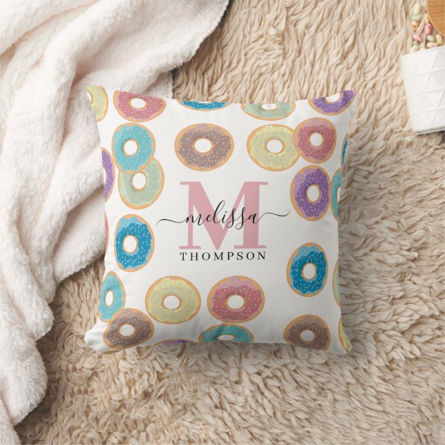Kleurrijke Pastel Donuts & Sprinkles Monogram Kussen (Deken)
