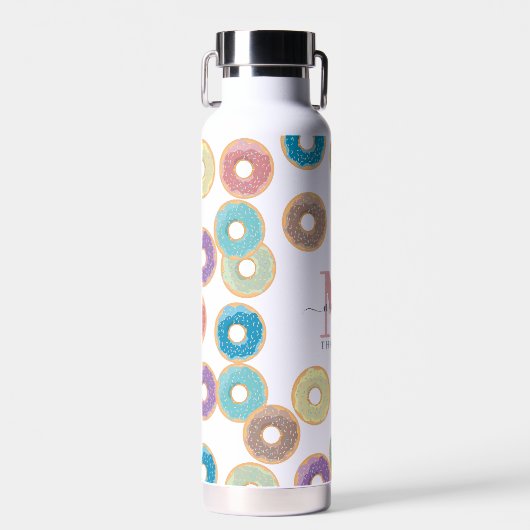 Kleurrijke Pastel Donuts & Sprinkles Monogram Waterfles (Voorkant)