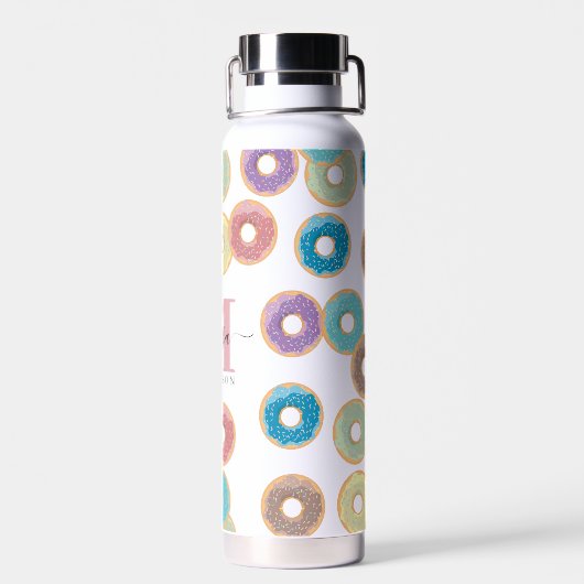 Kleurrijke Pastel Donuts & Sprinkles Monogram Waterfles (Achterkant)