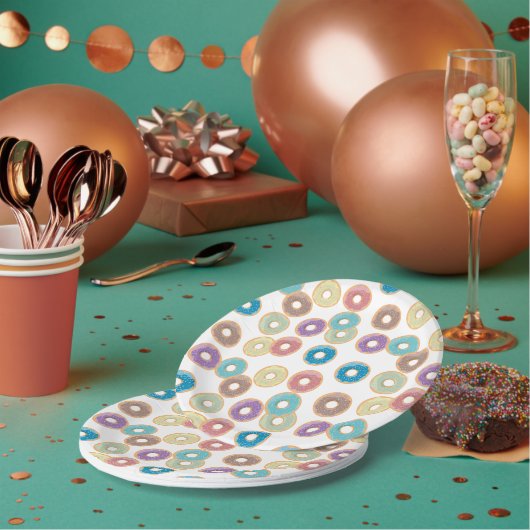 Kleurrijke Pastel Donuts & Sprinkles Patroon Papieren Bordje (Multi)
