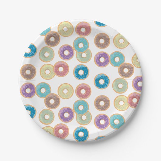 Kleurrijke Pastel Donuts & Sprinkles Patroon Papieren Bordje (Voorkant)