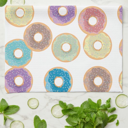 Kleurrijke Pastel Donuts & Sprinkles Patroon Theedoek (Gevouwen)