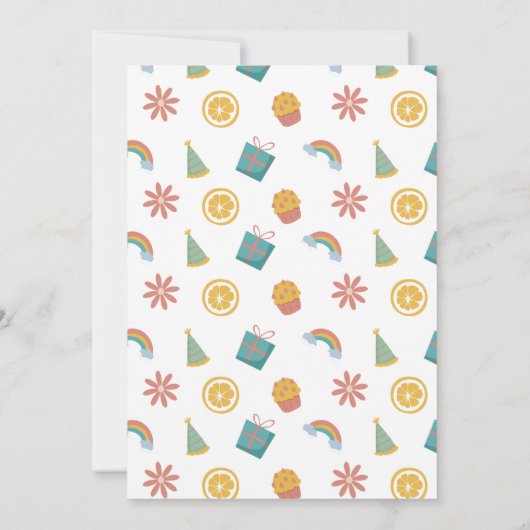 Kleurrijke Pastel Doodle 1e verjaardag uitnodiging (Achterkant)