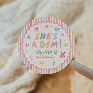 Kleurrijke Pastel Edelsteen Meisje Verjaardagsfees Ronde Sticker