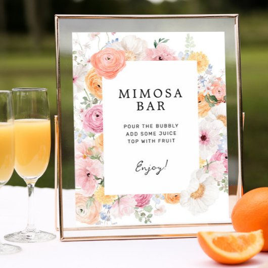 Kleurrijke Pastel Floral Mimosa Bar Sign Poster