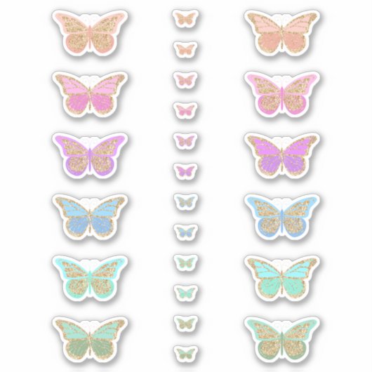 Kleurrijke Pastel Glitter Vlinders Sticker (Voorkant)