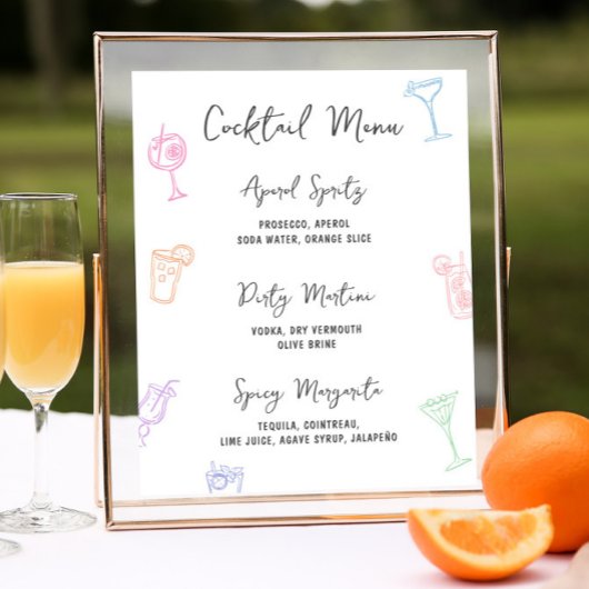 Kleurrijke Pastel Hand getrokken Cocktail Menu Poster