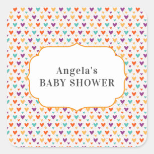 Kleurrijke Pastel Hearts Custom Baby shower Vierkante Sticker