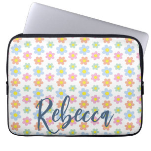 Kleurrijke pastel hippy bloemen girly 70s ontwerp laptop sleeve