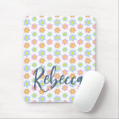 Kleurrijke pastel hippy bloemen girly 70s ontwerp muismat (Met muis)