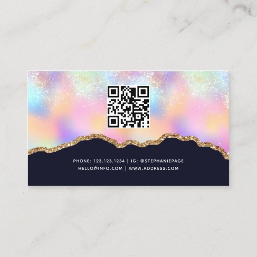 Kleurrijke Pastel Holographic Glitter Agaat Girly Contactkaartje (Achterkant)