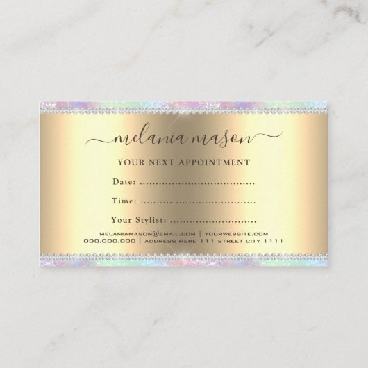Kleurrijke Pastel Holographic Glitter Diamonds Afsprakenkaartje (Achterkant)