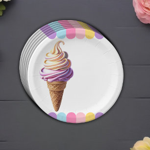 Kleurrijke Pastel Ice Cream Sundae Baby shower Papieren Bordje