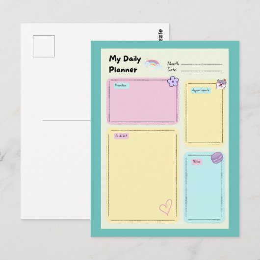 Kleurrijke Pastel Kawaii Schattigee Dagelijkse Pla Briefkaart (Voorkant / Achterkant)