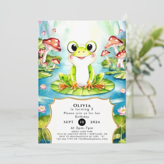 Kleurrijke pastel kikker verjaardag kaart (Staand voorkant)