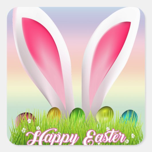 Kleurrijke pastel konijntje oren gelukkig PASEN Vierkante Sticker (Voorkant)