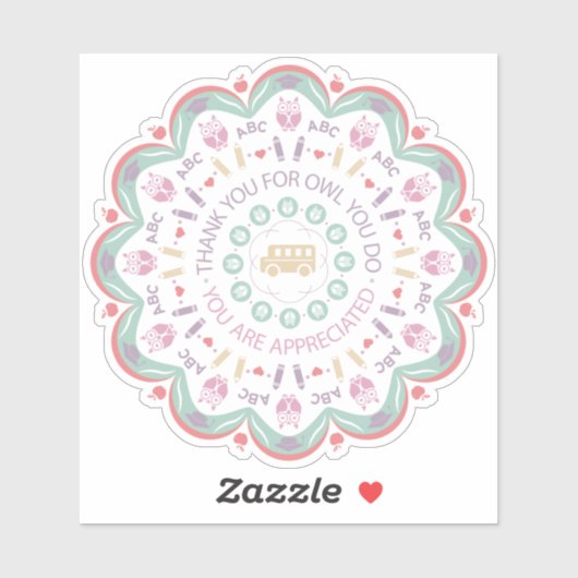 Kleurrijke pastel leraar waardering mandala uil sticker (Vel)