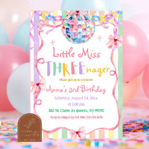 Kleurrijke Pastel Little Miss Threenager Verjaarda Kaart
