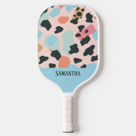Kleurrijke pastel luipaard print naadloos patroon pickleball paddle