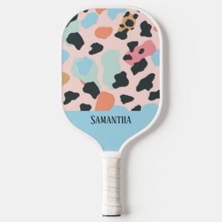 Kleurrijke pastel luipaard print naadloos patroon pickleball paddle