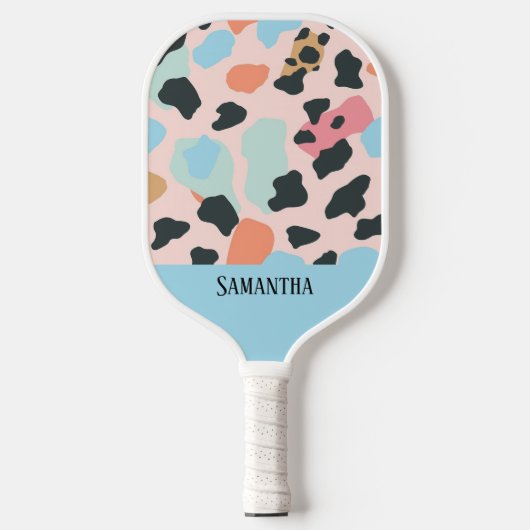 Kleurrijke pastel luipaard print naadloos patroon pickleball paddle (Voorkant)