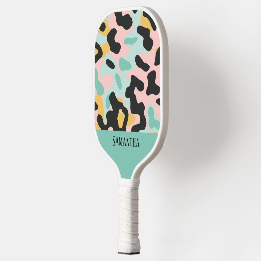Kleurrijke pastel luipaard print naadloos patroon pickleball paddle (Links)