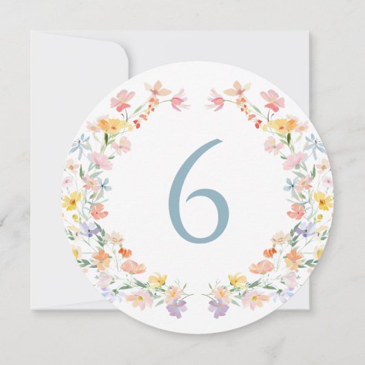 Kleurrijke Pastel Meadow Wild Flower Table Number Kaart (Achterkant)