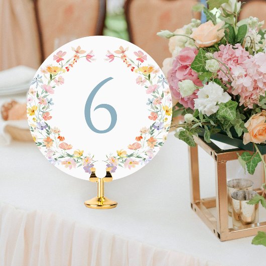 Kleurrijke Pastel Meadow Wild Flower Table Number Kaart