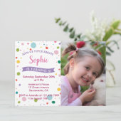 Kleurrijke Pastel Meisje 5e Verjaardag Party Foto Kaart (Staand voorkant)