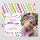 Kleurrijke Pastel Meisje 5e Verjaardag Party Foto Kaart (Voorkant / Achterkant)