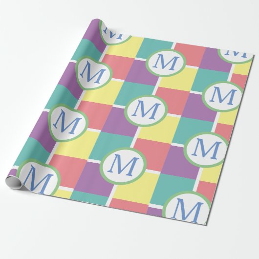 Kleurrijke Pastel Modern Custom Monogram Initiaal Cadeaupapier (Uitgerold)