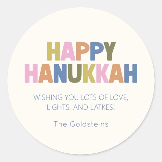 Kleurrijke Pastel Moderne Hanukkah Vakantiegroet Ronde Sticker (Voorkant)
