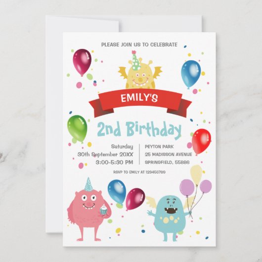 Kleurrijke Pastel Monster Bash Ballon Kids Verjaar Kaart (Voorkant)