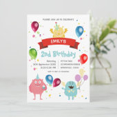 Kleurrijke Pastel Monster Bash Ballon Kinderen Ver Kaart (Staand voorkant)