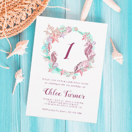 Kleurrijke Pastel Onder het Zee Eerste Verjaardag Kaart