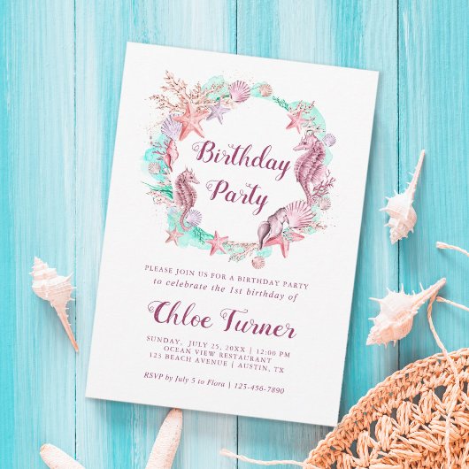 Kleurrijke Pastel Onder het Zee Meisje Verjaardag Kaart