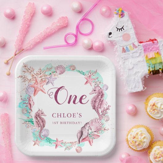 Kleurrijke Pastel Onder het Zee Verjaardag Papieren Bordje (Feest)