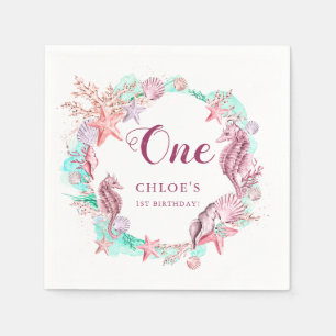 Kleurrijke Pastel Onder het Zee Verjaardag Servet