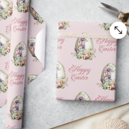 Kleurrijke Pastel Paaseieren Bloemenpatroon Roze Cadeaupapier