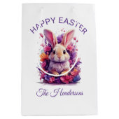 Kleurrijke Pastel Paashaas & Bloemen Aangepaste te Medium Cadeauzakje (Voorkant)