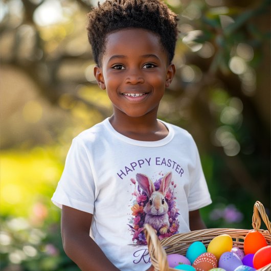 Kleurrijke Pastel Paashaas & Bloemen Custom Naam T-shirt