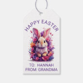 Kleurrijke pastel paashaas & Waterverf bloemen Cadeaulabel (Voorkant)