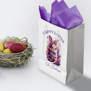 Kleurrijke pastel paashaas & Waterverf bloemen Medium Cadeauzakje