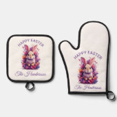 Kleurrijke pastel paashaas & Waterverf bloemen Ovenwant & Pannenlap Set (Voorkant)