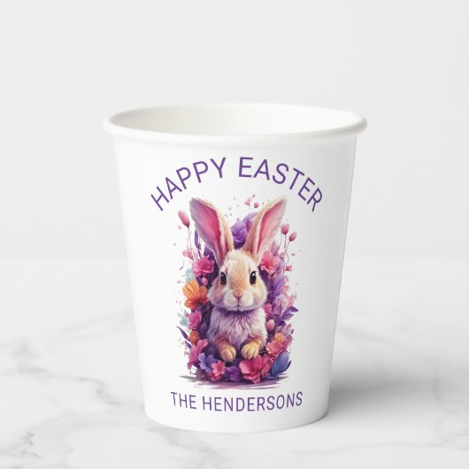 Kleurrijke pastel paashaas & Waterverf bloemen Papieren Bekers (Achterkant)
